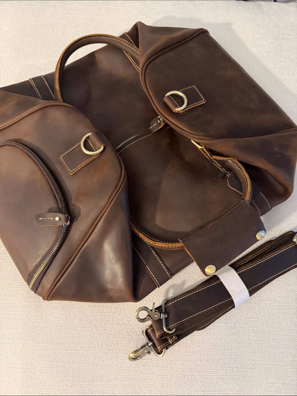 NWT Brown Leather Weekender Bag with Removable Shoulder Strap